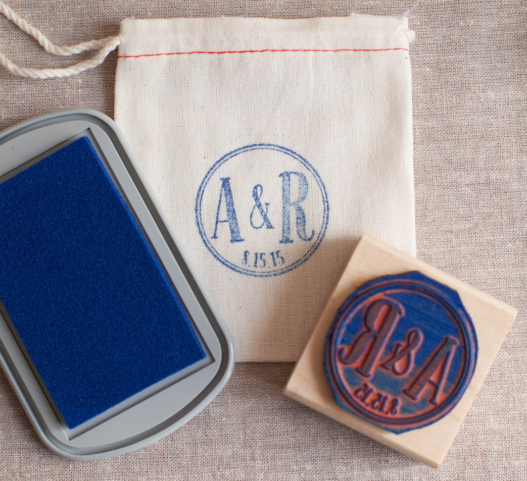DIY Tutorial! Learn how to stamp a cotton favor bag! With a few simple supplies you can create a personalized favor bag!