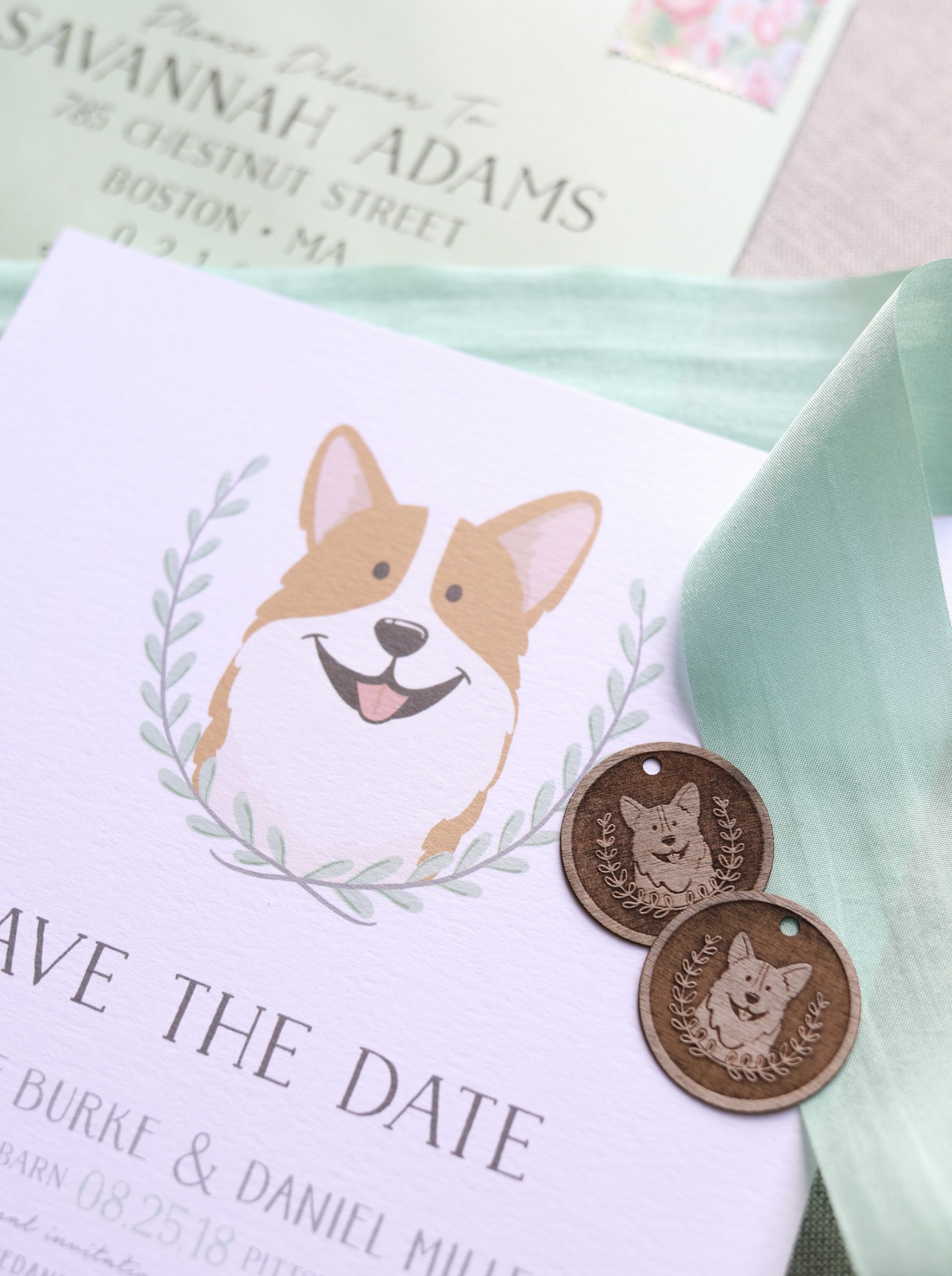 custom illustrated save the date, custom pet portrait