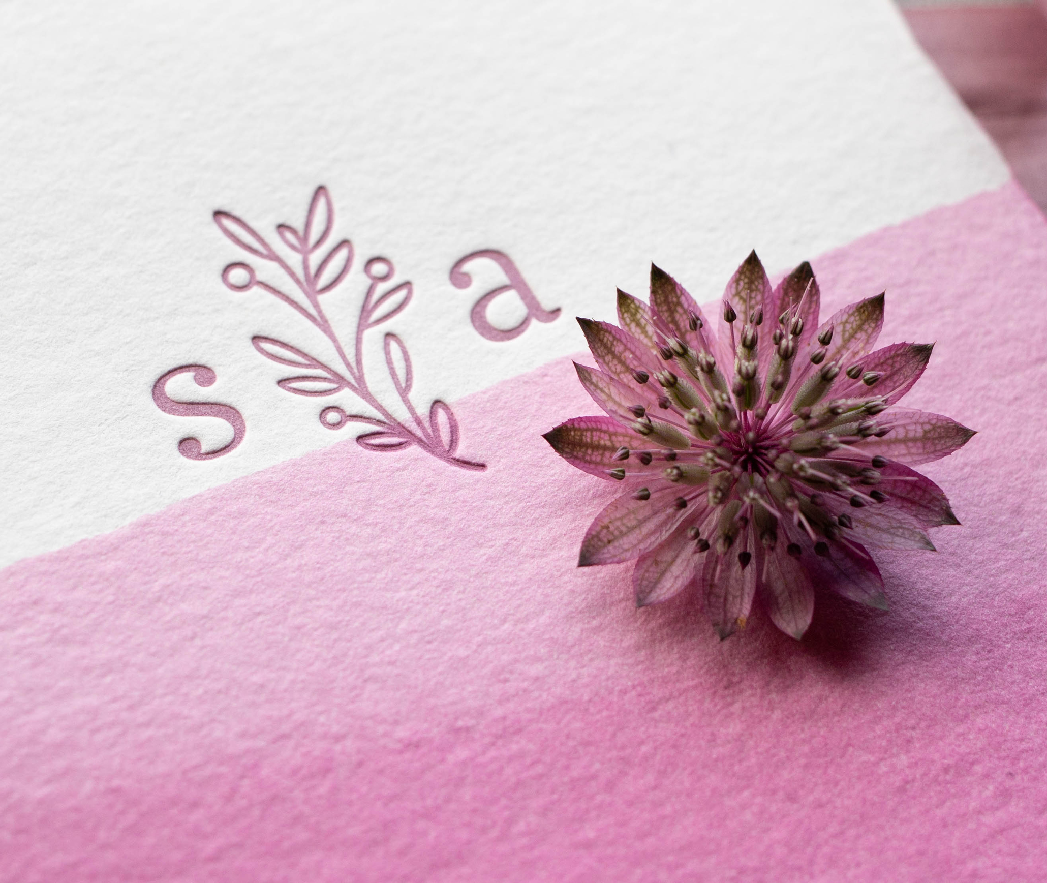 original custom wedding monogram, letterpress printed nature inspired custom wedding invitation design