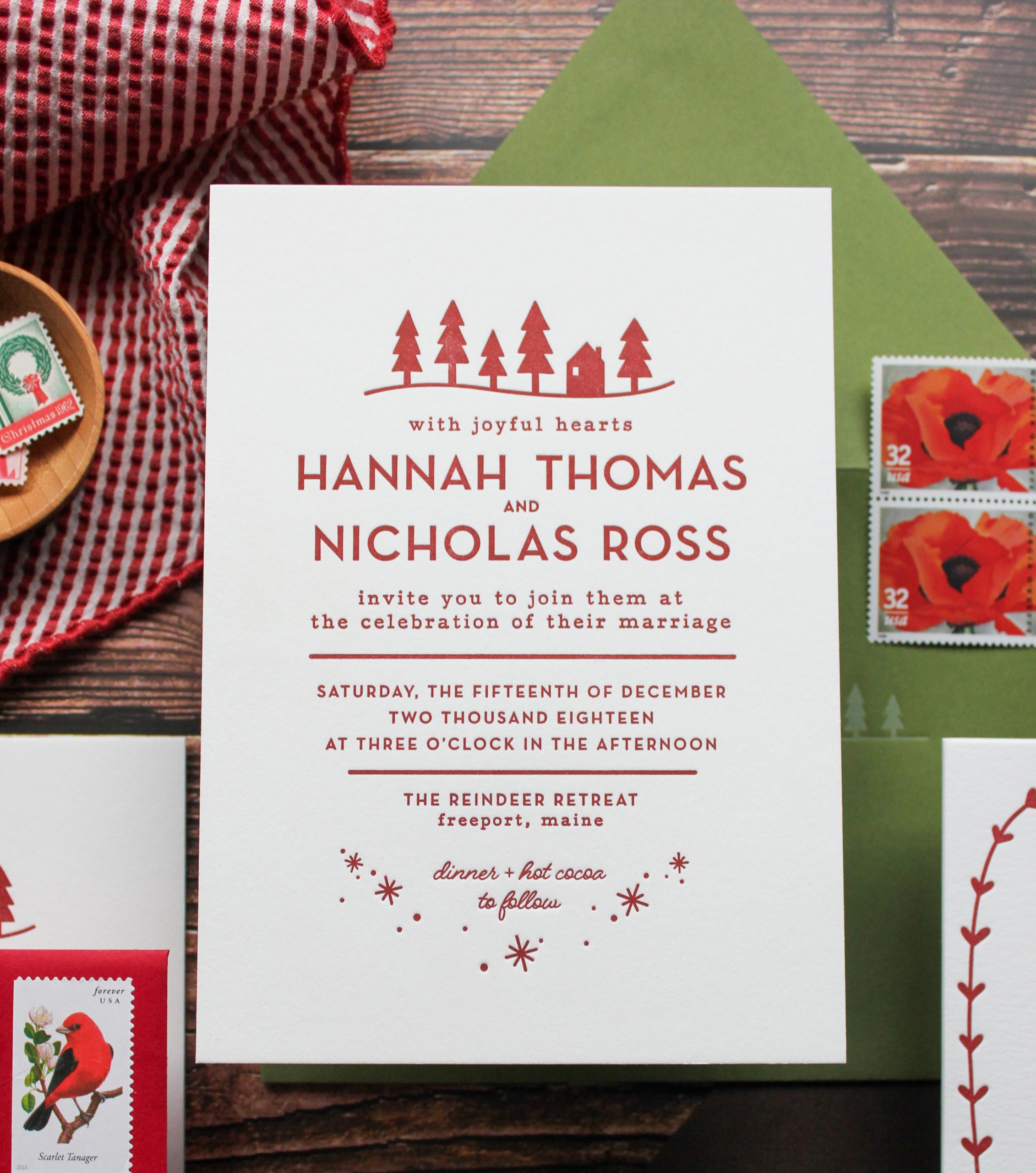 winter wedding invitation, custom designed with letterpress printing, minimal nordic inspired