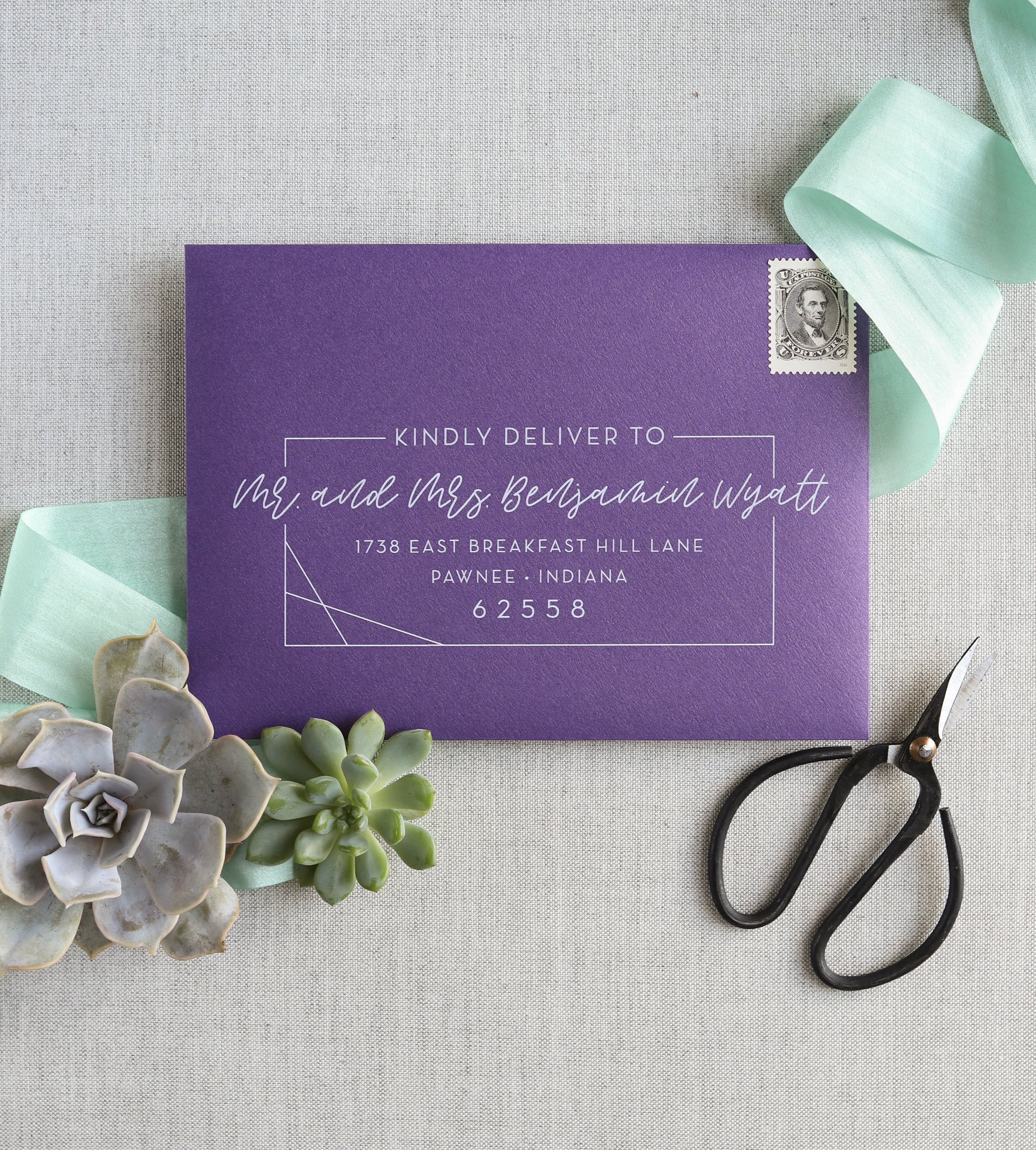 modern unique wedding invitation envelopes purple