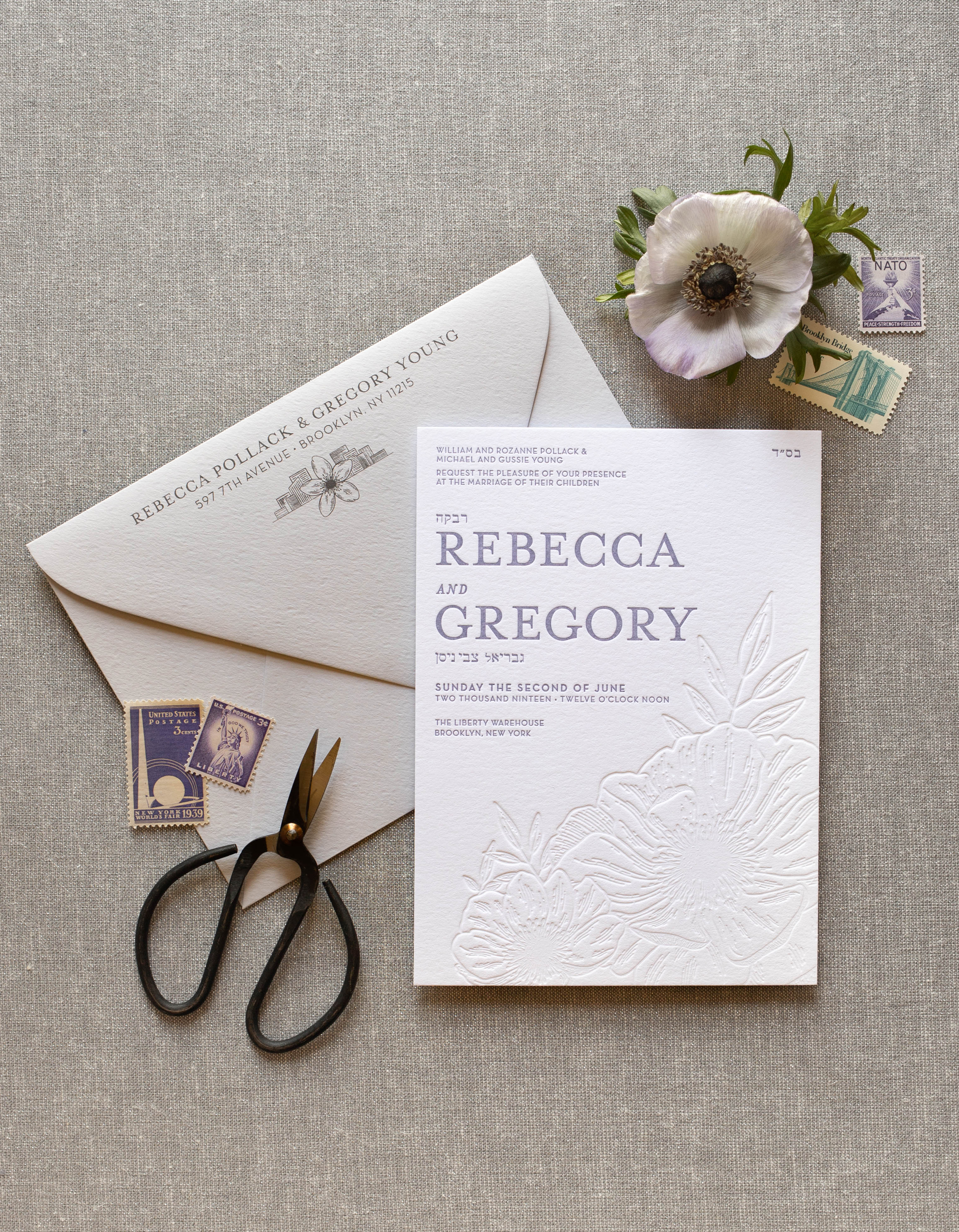 modern unique cool wedding invitations, custom designed and letterpress printed, inspired by flowers and nature