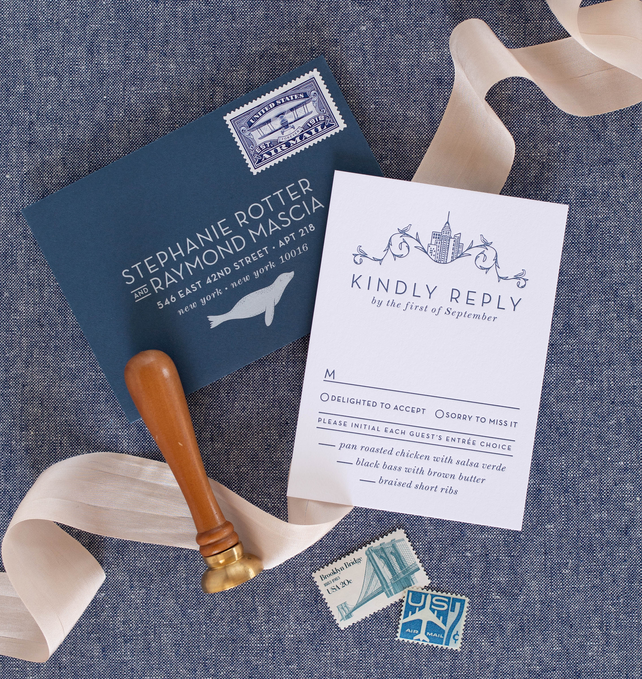 custom illustrated wedding invitation envelopes - unique modern letterpress invitations